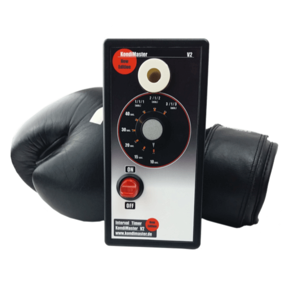 KondiMaster V2 Box Timer for effective training, featuring control dial and boxing glove in background.