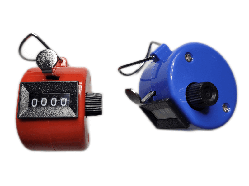 KondiMaster PUNCH COUNTER Set mit rotem und blauem Zähler für Sport, Fitness und Alltag, 4-stellig, robustes Design.