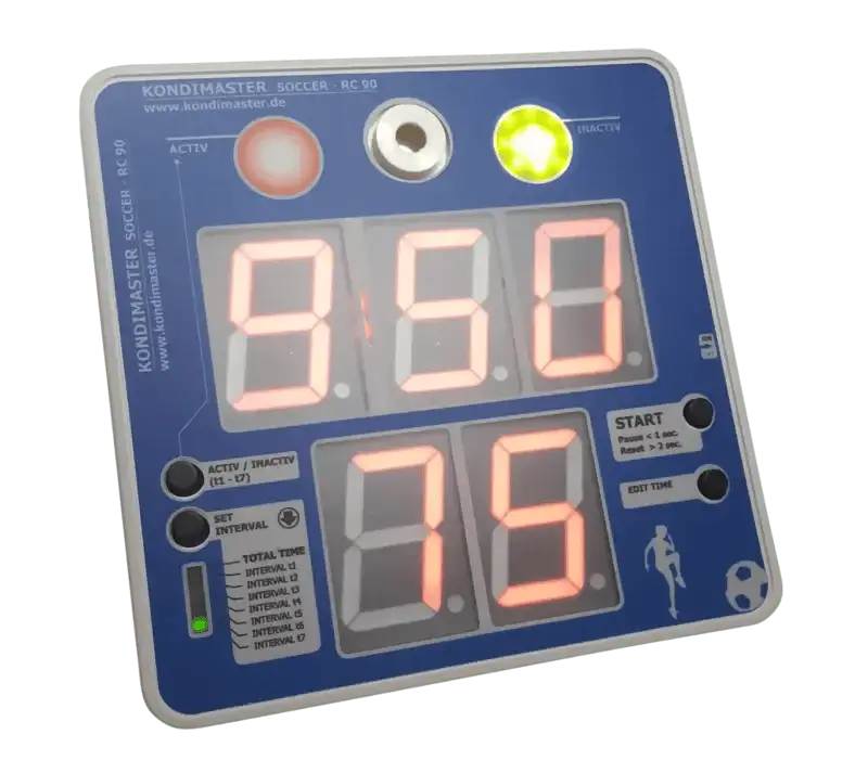 KondiMaster RC90 HIIT Timer with programmable intervals and digital display for fitness training.