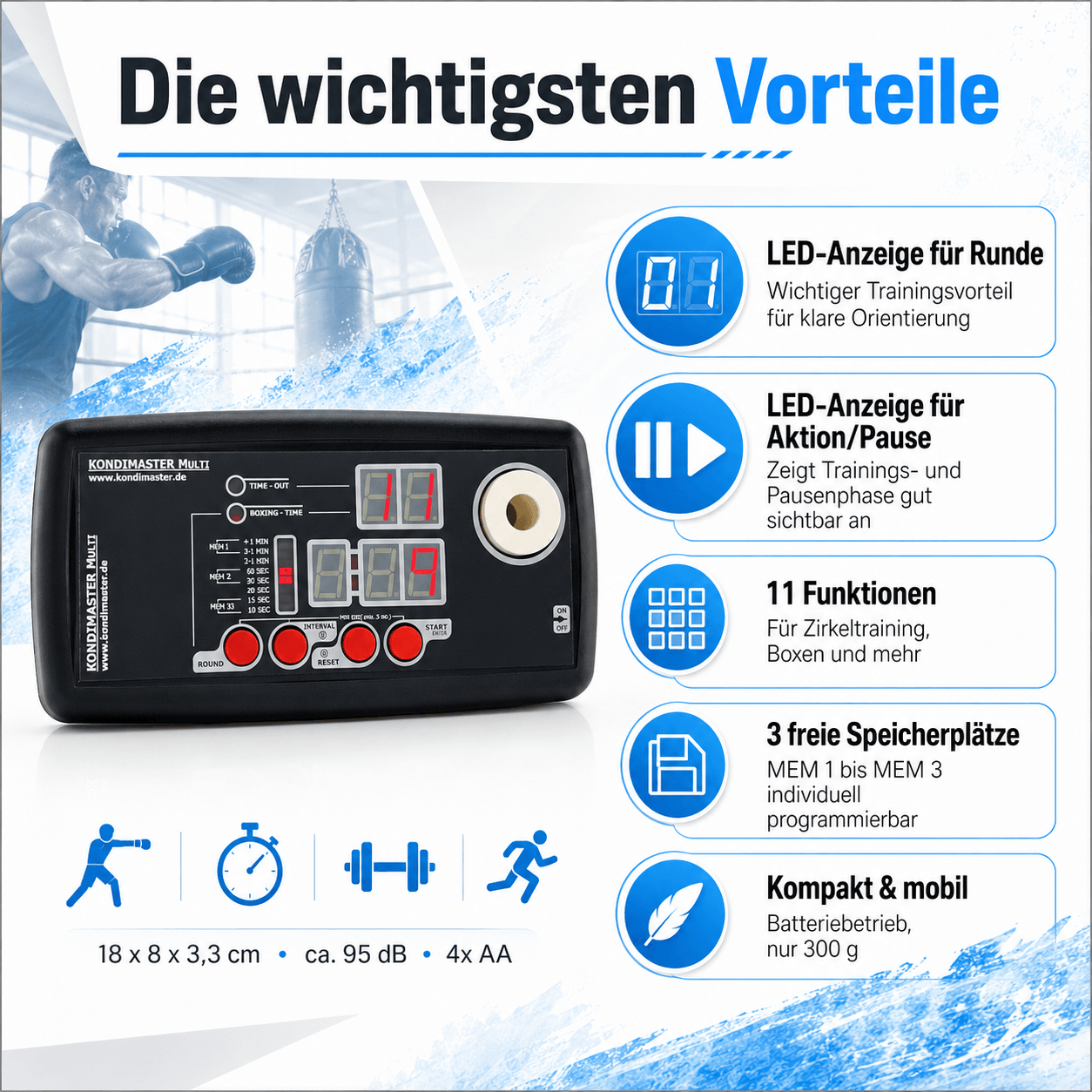 KondiMaster MULTI | Sporttimer mit programmierbaren Zeiten - KondiMaster | Intervall Timer & Sportzubehör