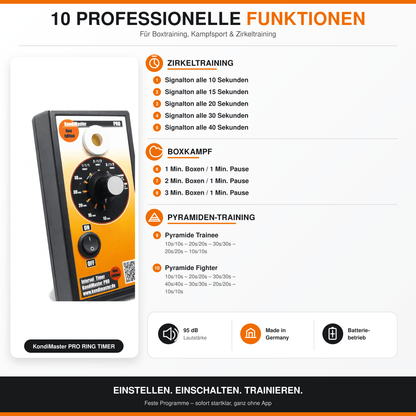 KondiMaster PRO | Ring Timer für Boxtraining (10 Funktionen) - KondiMaster | Intervall Timer & Sportzubehör