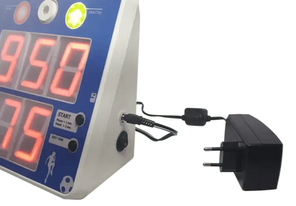 KondiMaster RC90 HIIT Timer with bright LED display and power adapter for interval training.