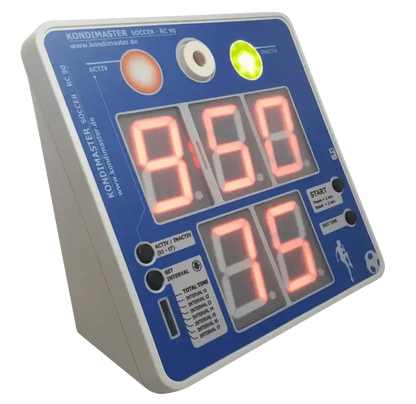 KondiMaster RC90 HIIT Timer displaying time for fitness training with programmable intervals.