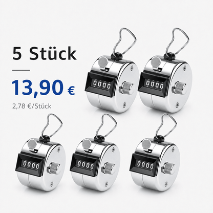 Mechanischer Handzähler aus Metall | 4-stelliger Ereigniszähler - KondiMaster | Intervall Timer & Sportzubehör