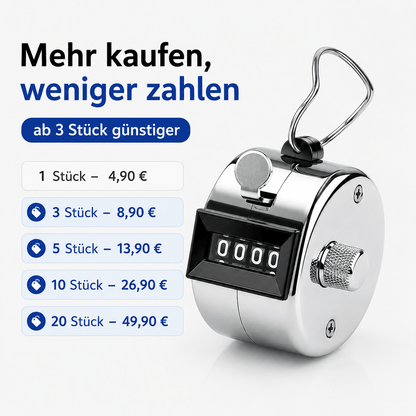 Mechanischer Handzähler aus Metall | 4-stelliger Ereigniszähler - KondiMaster | Intervall Timer & Sportzubehör
