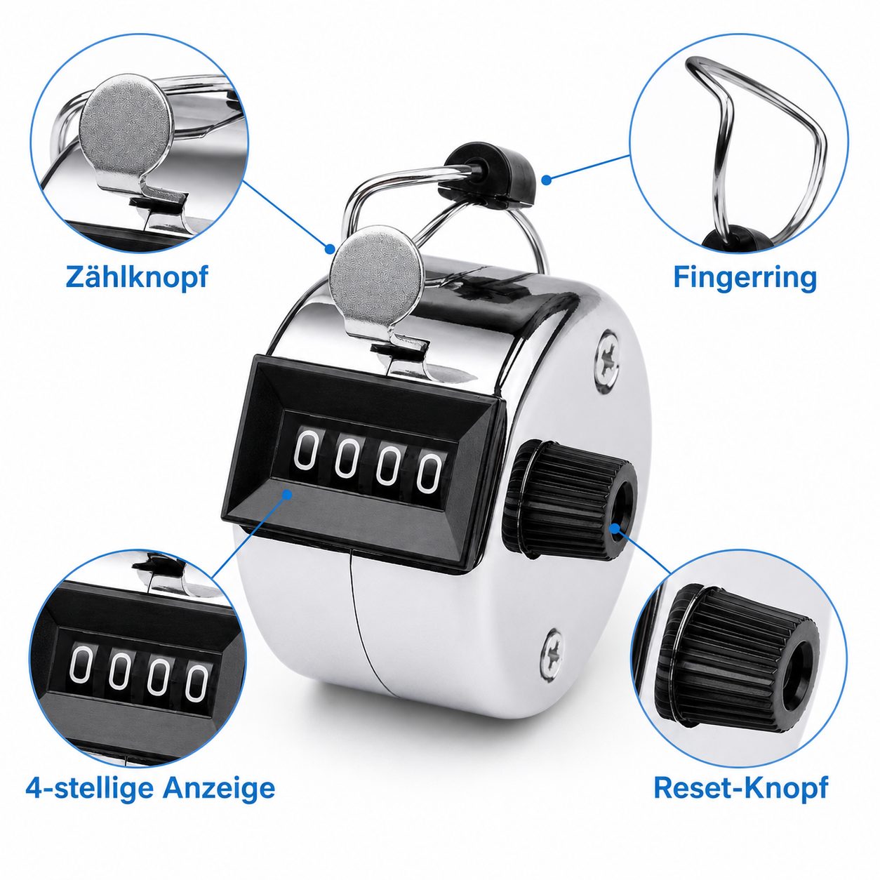 Mechanischer Handzähler aus Metall | 4-stelliger Ereigniszähler - KondiMaster | Intervall Timer & Sportzubehör