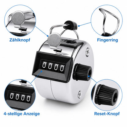 Mechanischer Handzähler aus Metall | 4-stelliger Ereigniszähler - KondiMaster | Intervall Timer & Sportzubehör