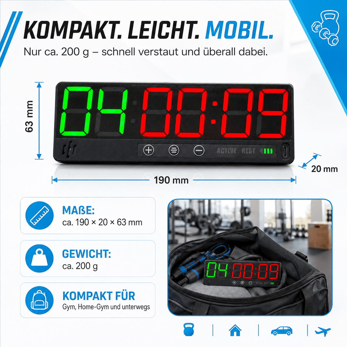 Mini Magnet Timer MAG2 | Magnet Timer digital fürs Training - KondiMaster | Intervall Timer & Sportzubehör