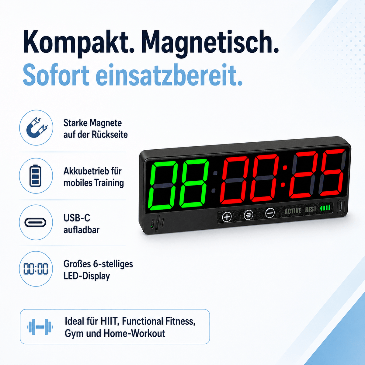 Mini Magnet Timer MAG2 | Magnet Timer digital fürs Training - KondiMaster | Intervall Timer & Sportzubehör