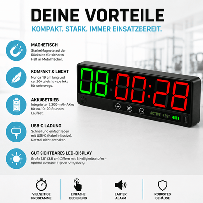 Mini Magnet Timer MAG2 | Magnet Timer digital fürs Training - KondiMaster | Intervall Timer & Sportzubehör