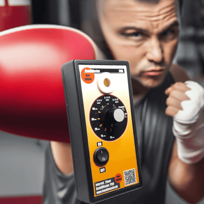 Ring Timer für Boxtraining mit Boxer im Hintergrund