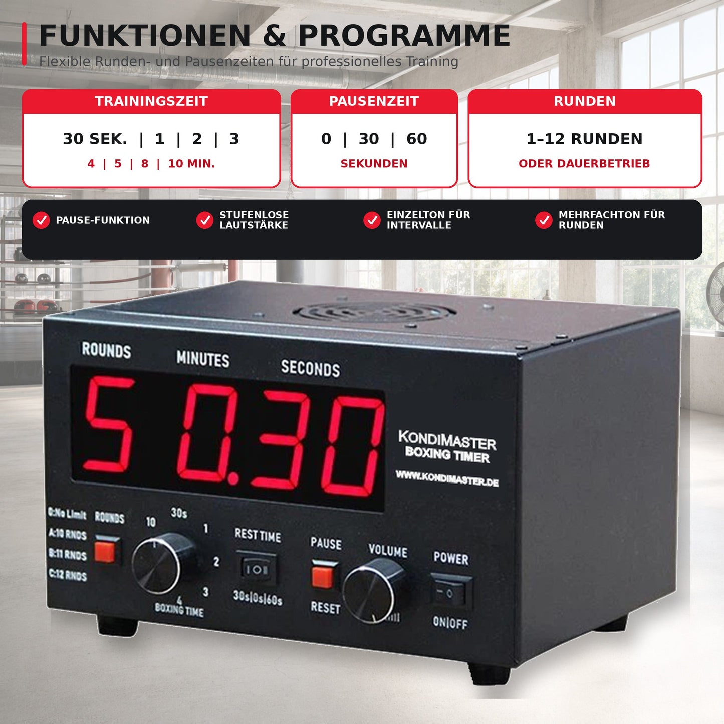 Timer RC73 | Profi Fight Timer & Gong - KondiMaster | Intervall Timer & Sportzubehör