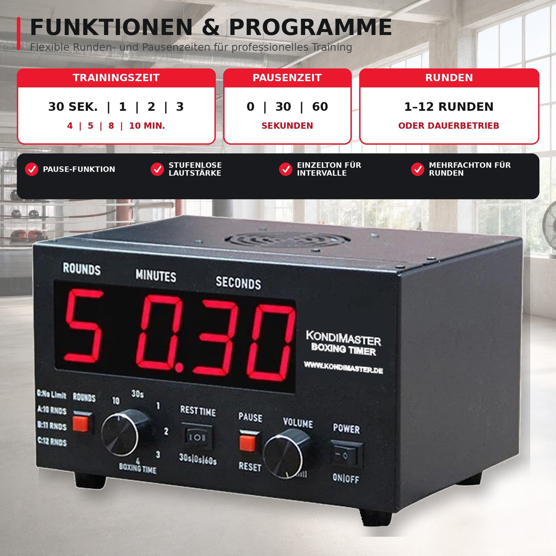 Timer RC73 | Profi Fight Timer & Gong - KondiMaster | Intervall Timer & Sportzubehör